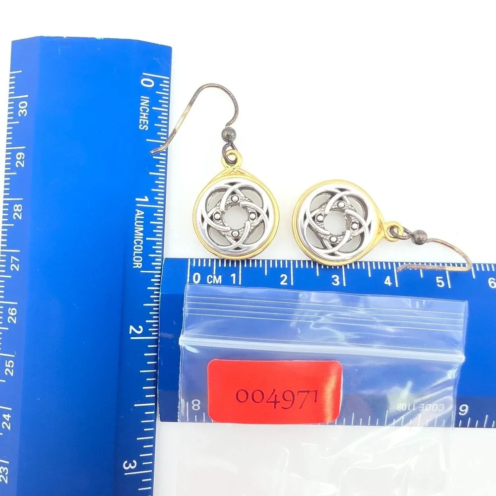 BRIGHTON Celtic Dara Knot Earrings Crystal Accents Silver & Gold Plate 1.5